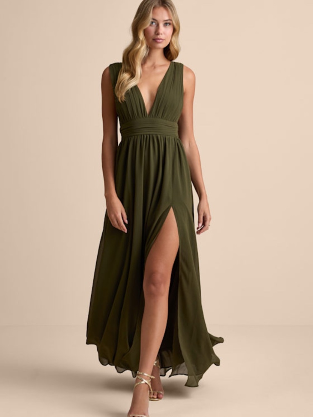Lulus Heavenly Hues Olive Maxi Dress Green - Size XS